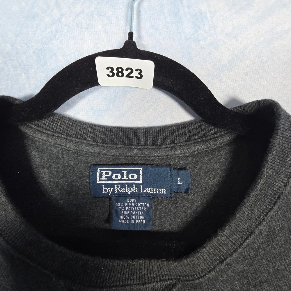 Polo Ralph Lauren Mens Crewneck Sweatshirt Gray Pima Cotton Pullover Large